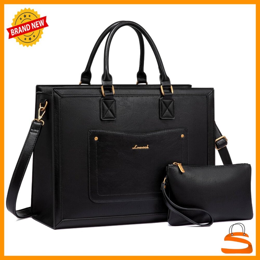 15.6 Inch Laptop Tote Bag, Vegan Leather Messenger Bag with Clutch Purse